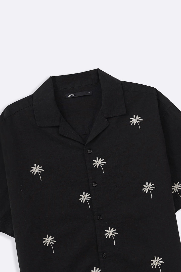 BLACK TROPICAL PALM SHIRT