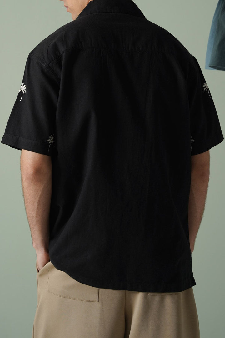 BLACK TROPICAL PALM SHIRT