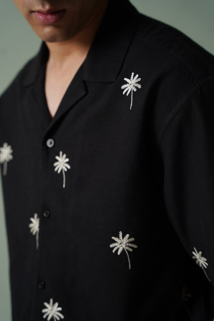BLACK TROPICAL PALM SHIRT