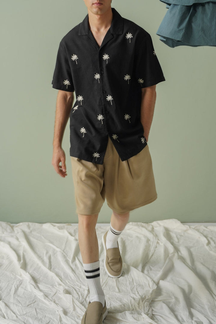 BLACK TROPICAL PALM SHIRT