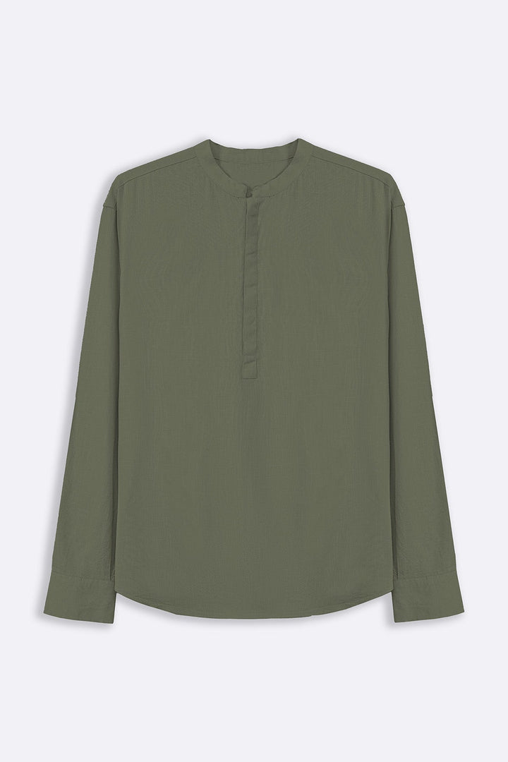 GREEN HALF PLACKET SHIRT