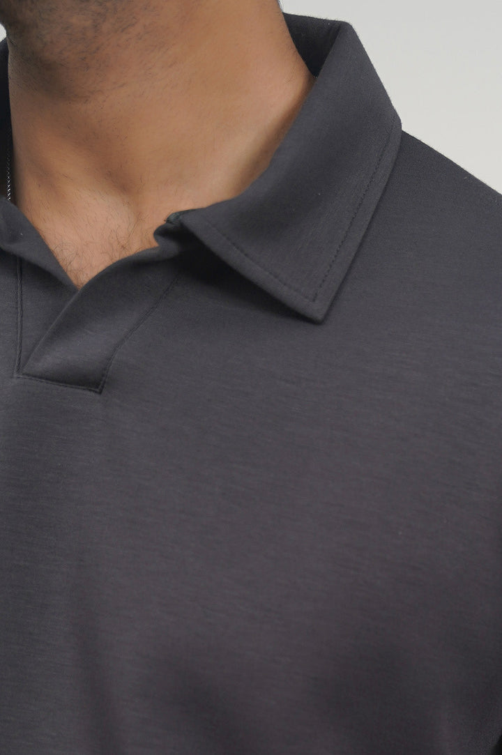 CHARCOAL LONG SLEEVE POLO