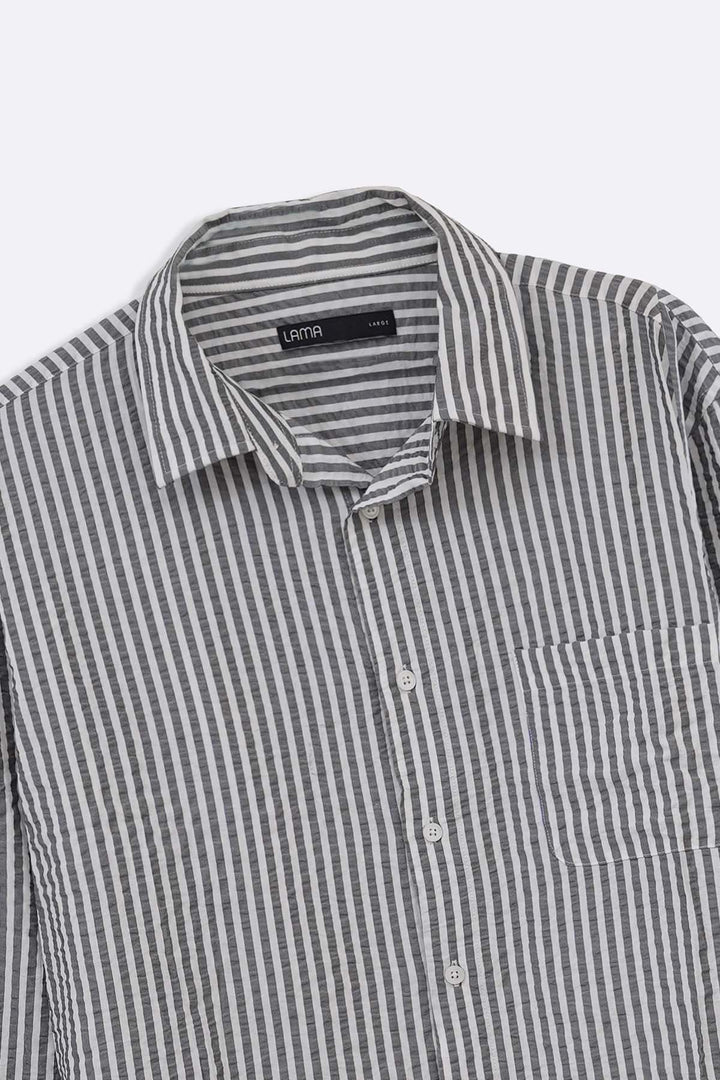 BLACK SEERSUCKER FLOWY SHIRT