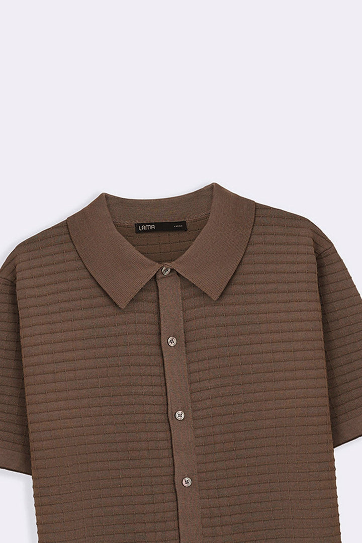 ASH BROWN WAFFLE-KNIT SHIRT