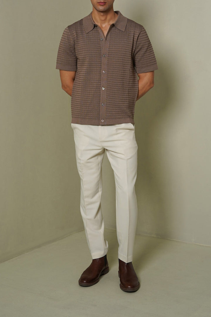 ASH BROWN WAFFLE-KNIT SHIRT