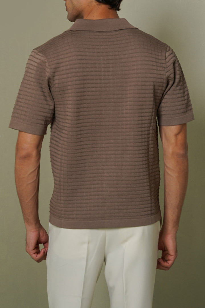 ASH BROWN WAFFLE-KNIT SHIRT
