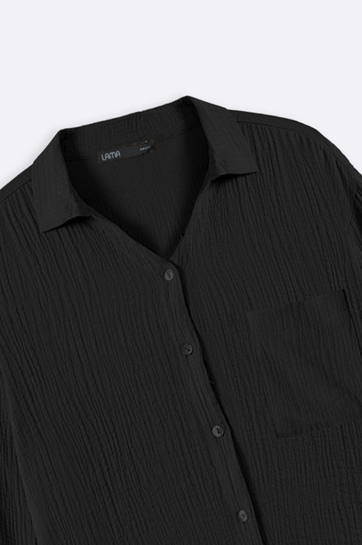 BLACK BASIC MUSLIN BUTTON DOWN