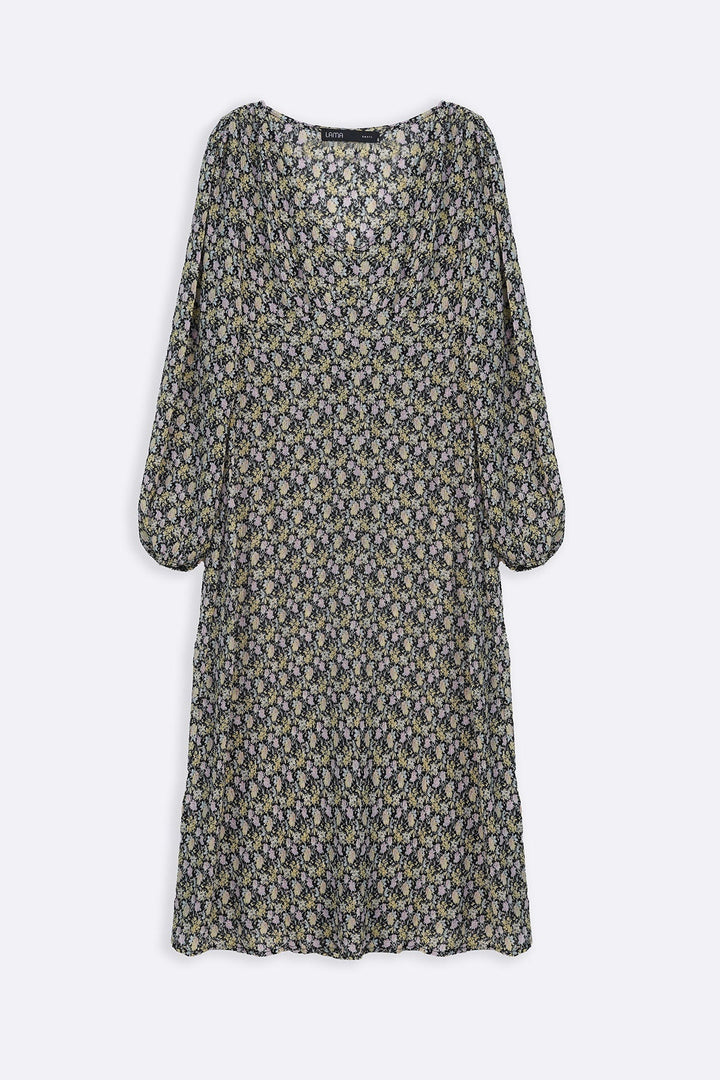 GREEN CRINKLE FULL-LENGTH DRESS
