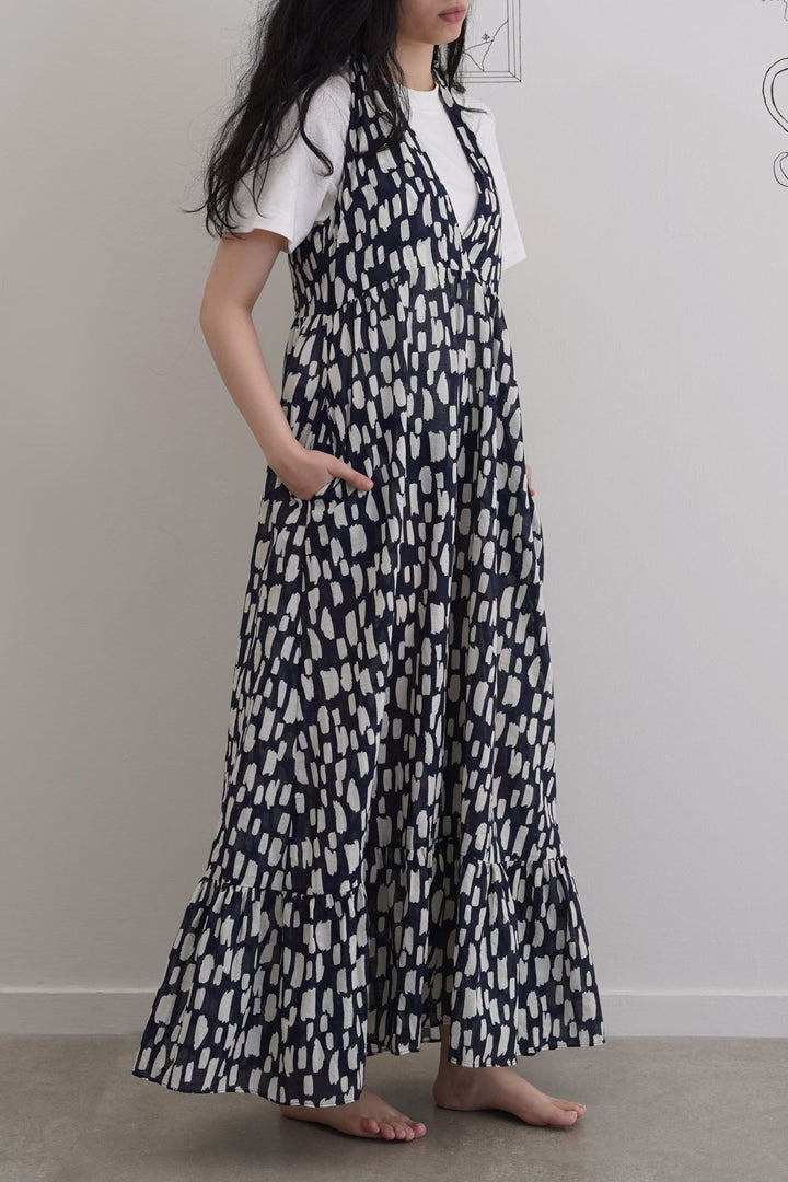 BLACK COTTON HALTER DRESS