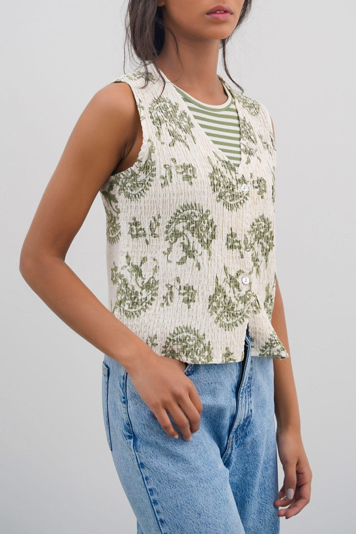 GREEN GREEN SMOCKED VEST