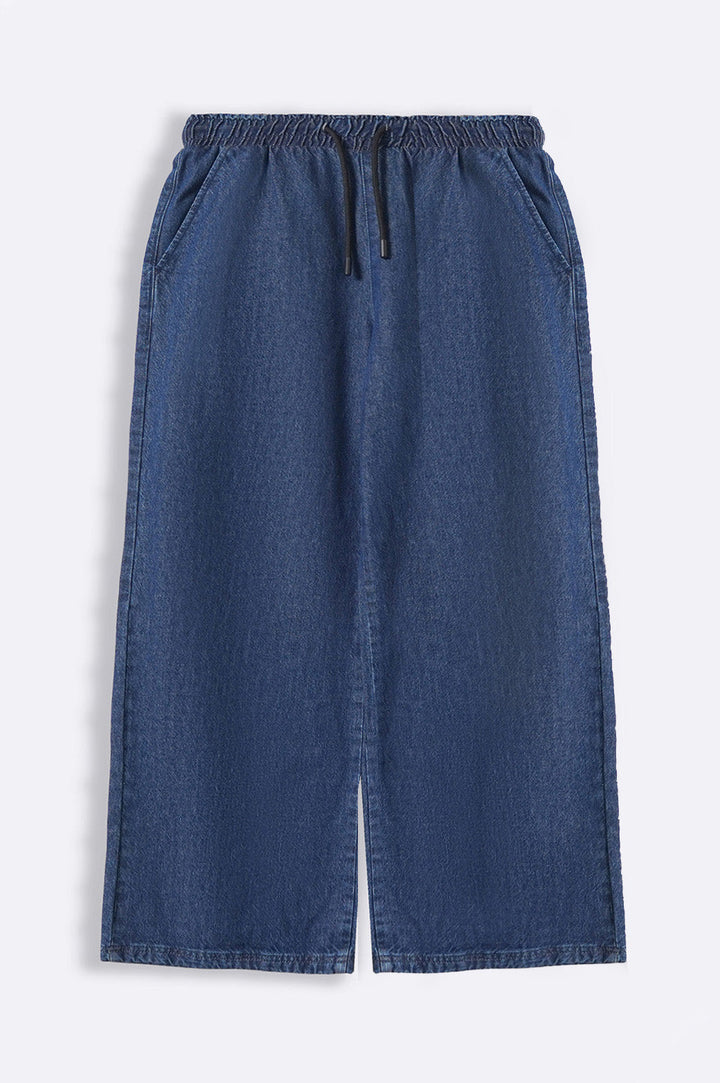 DARK BLUE CURVE STRETCHY WAIST WIDE JEANS