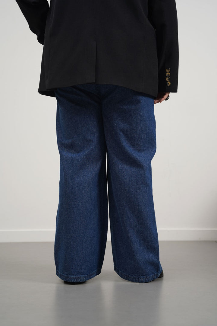 DARK BLUE CURVE STRETCHY WAIST WIDE JEANS