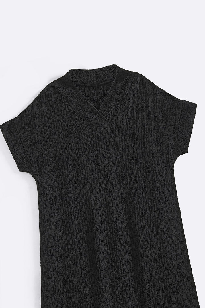 BLACK CRINKLE CASCADE DRESS