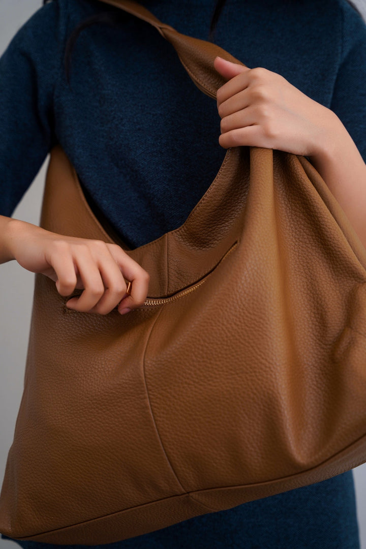 TAUPE SLOUCHY SOFT TOTE