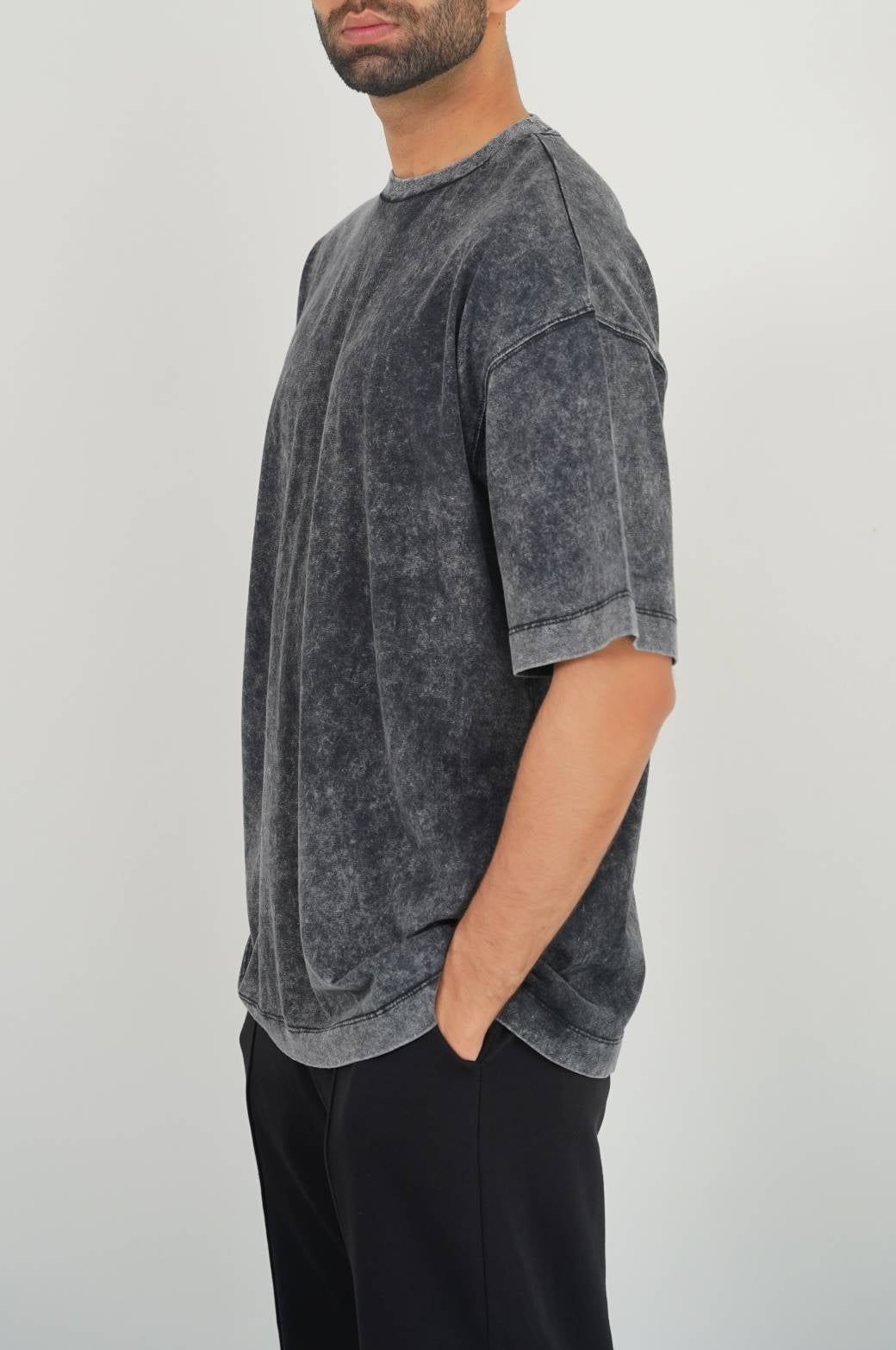 CHARCOAL WASHED LOOSE FIT T SHIRT