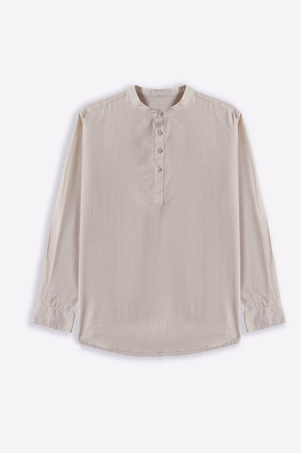 BEIGE BAND COLLAR SHIRT