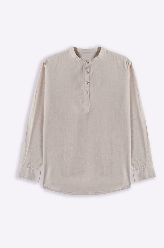 BEIGE BAND COLLAR SHIRT