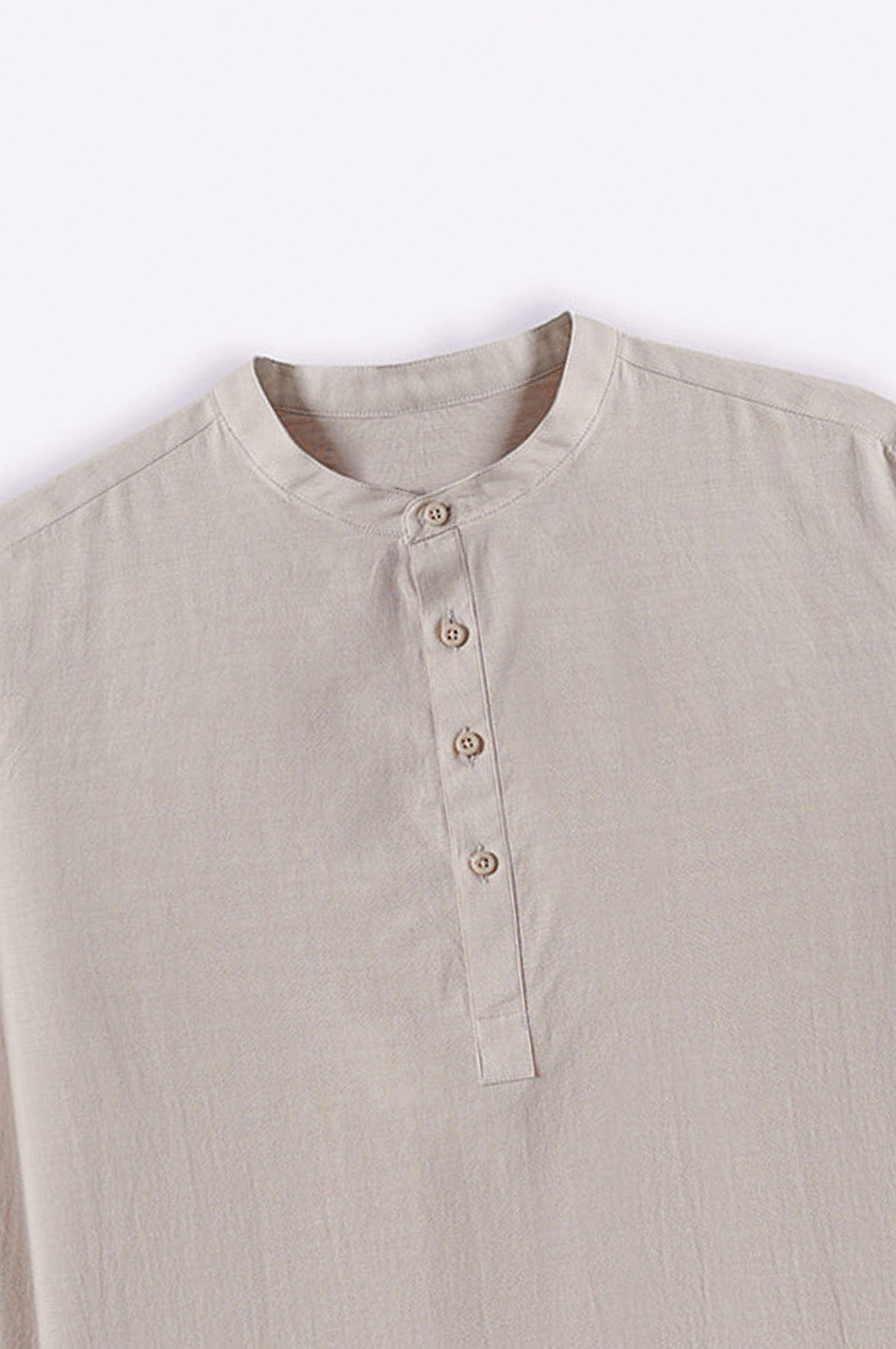 BEIGE BAND COLLAR SHIRT