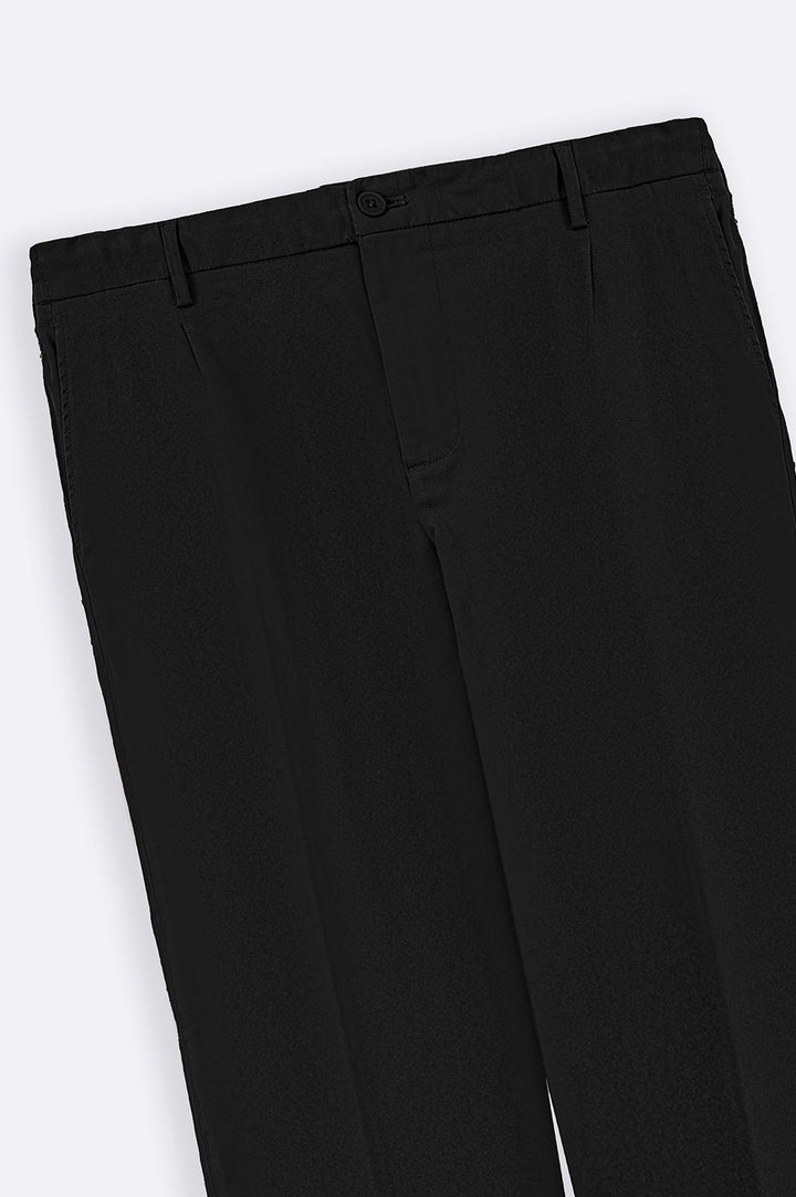 BLACK PLEATED COTTON TROUSERS