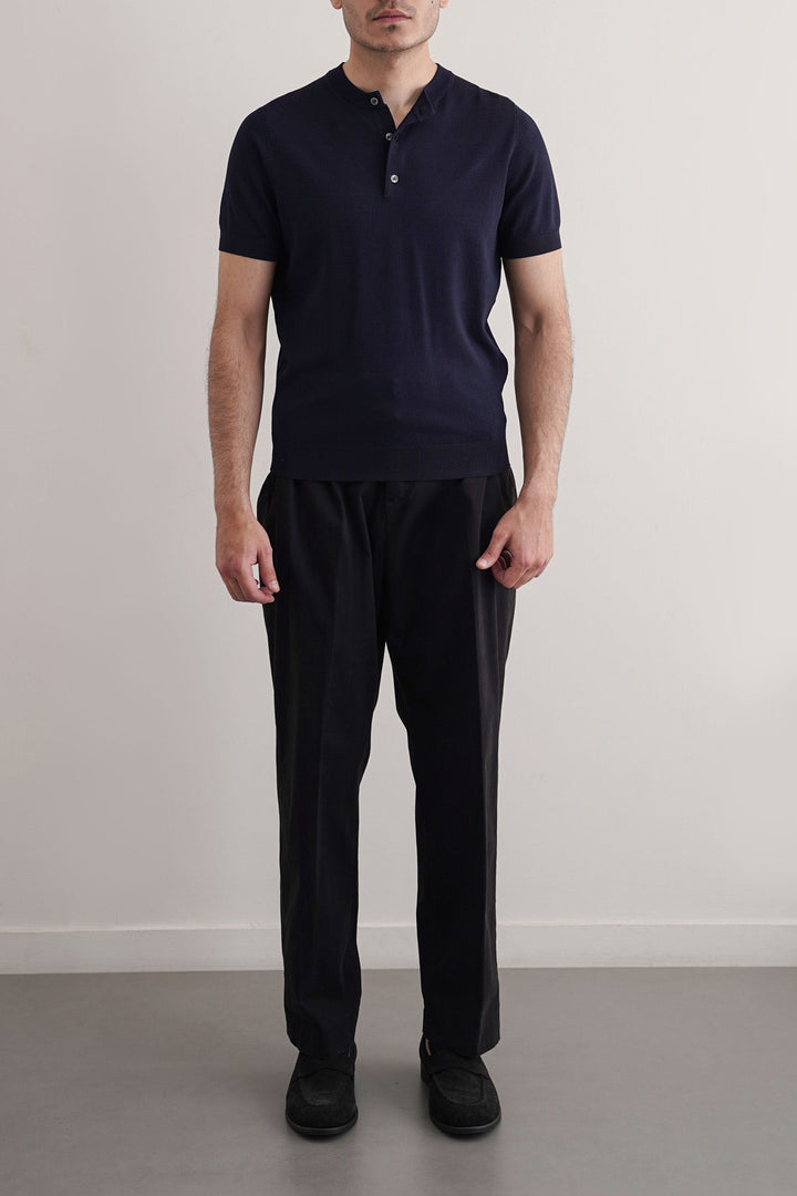 BLACK PLEATED COTTON TROUSERS