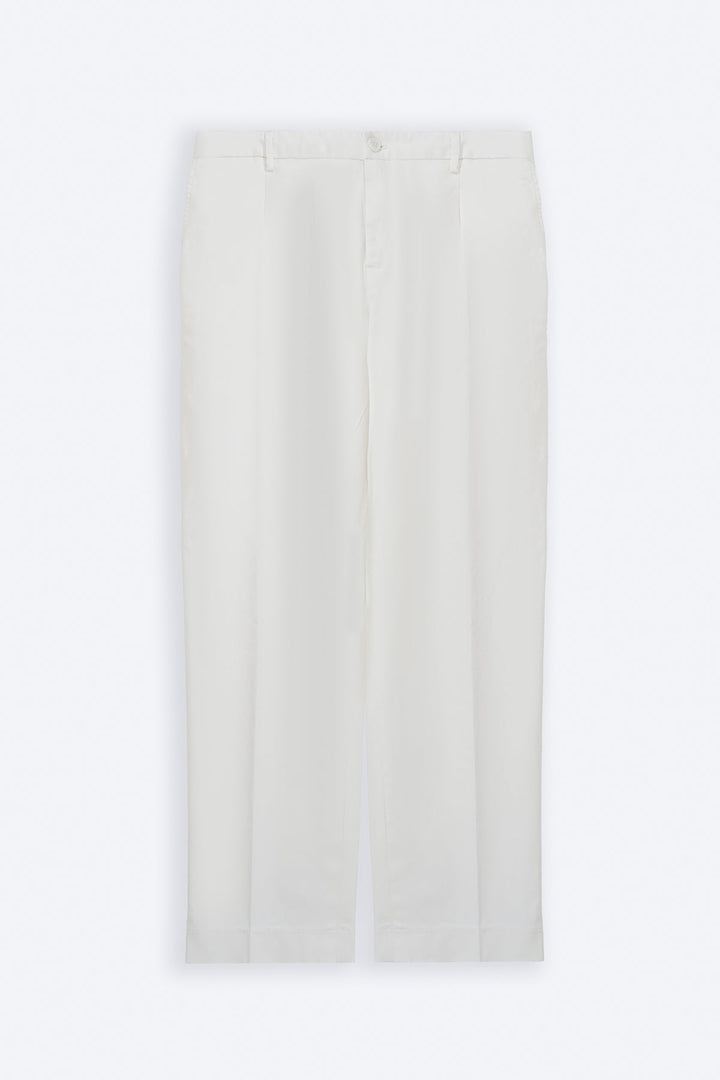 OFF WHITE PLEATED COTTON TROUSERS