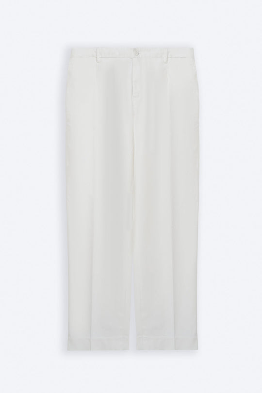 OFF WHITE PLEATED COTTON TROUSERS