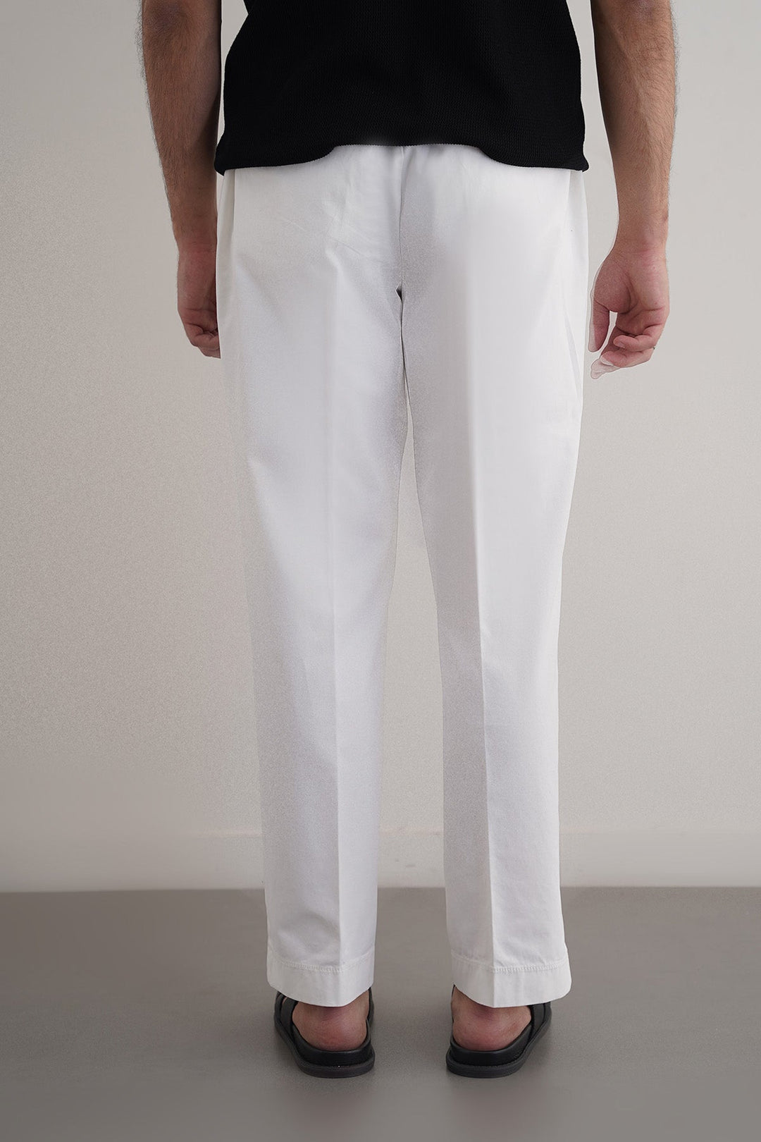 OFF WHITE PLEATED COTTON TROUSERS