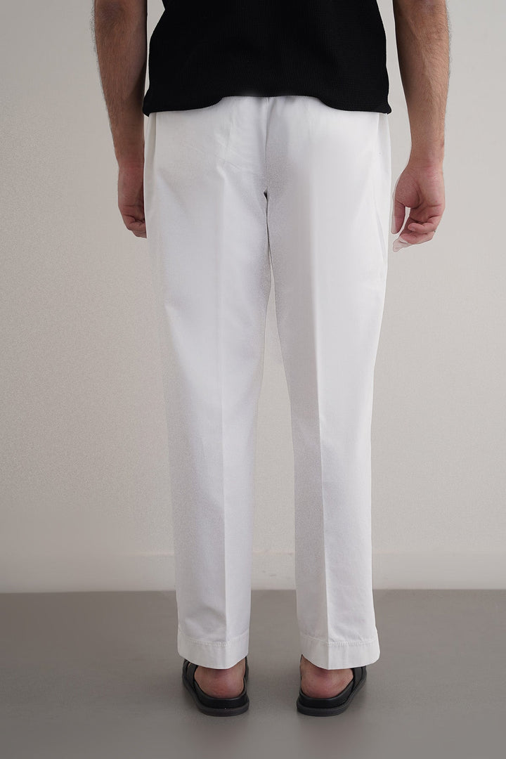 OFF WHITE PLEATED COTTON TROUSERS