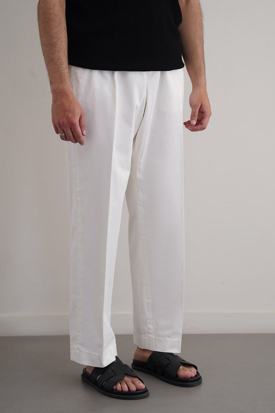 OFF WHITE PLEATED COTTON TROUSERS