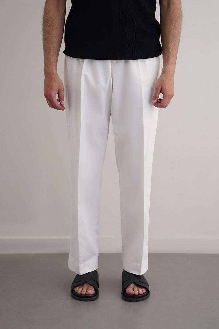 OFF WHITE PLEATED COTTON TROUSERS