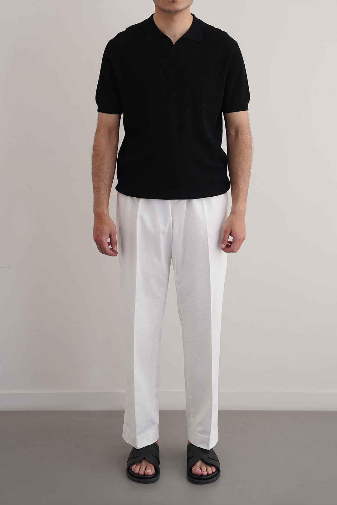 OFF WHITE PLEATED COTTON TROUSERS