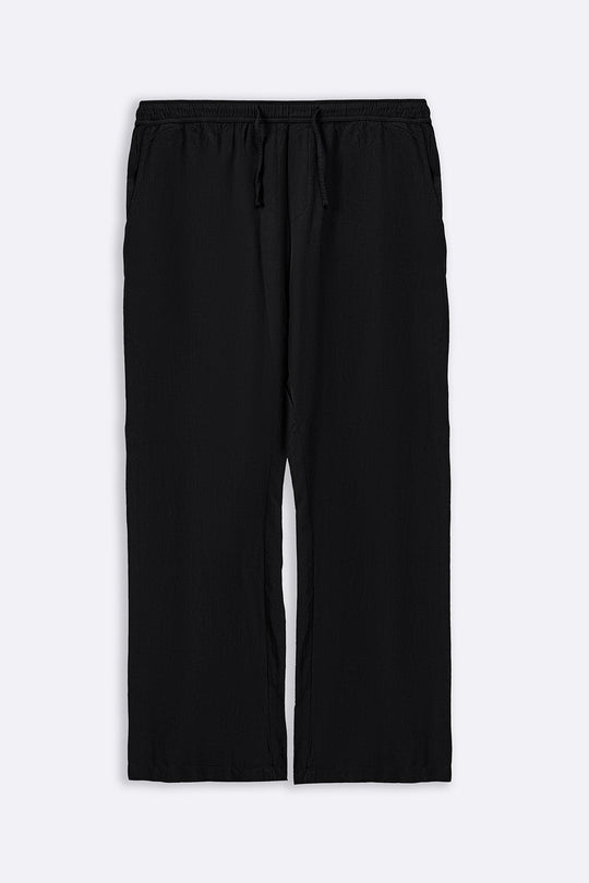 BLACK LINEN BLEND RELAXED TROUSERS