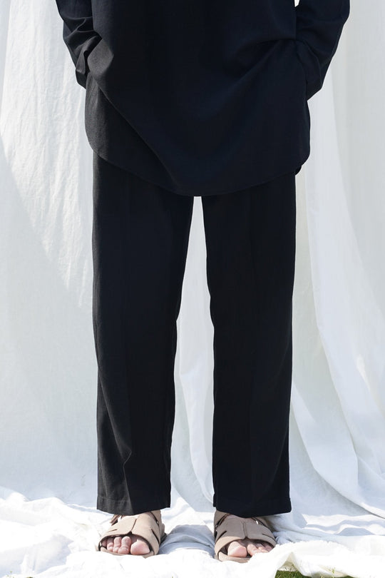 BLACK LINEN BLEND RELAXED TROUSERS
