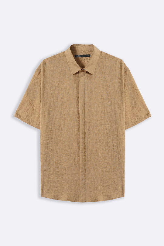 BEIGE SEERSUCKER HALFSLEEVES SHIRT