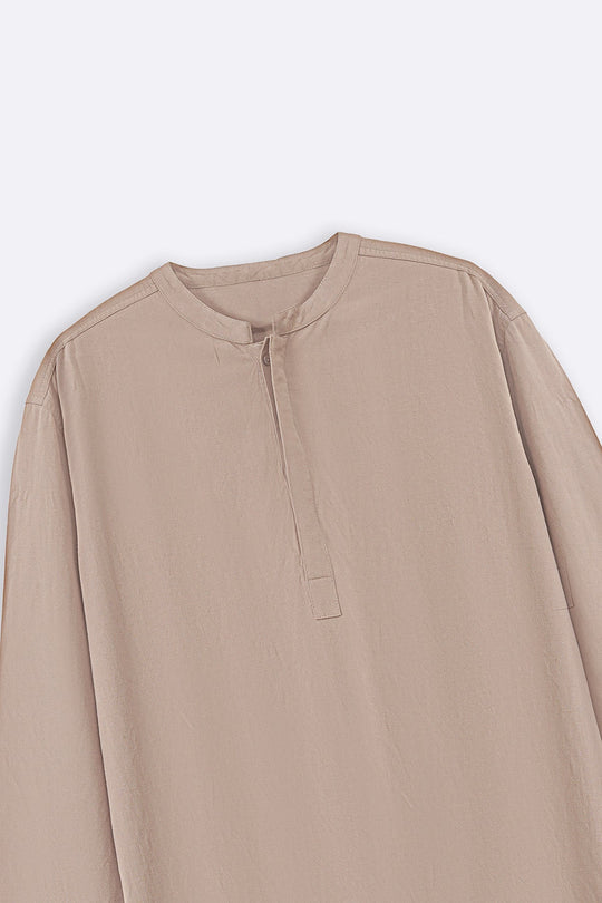 BEIGE LINEN BLEND LONG SHIRT