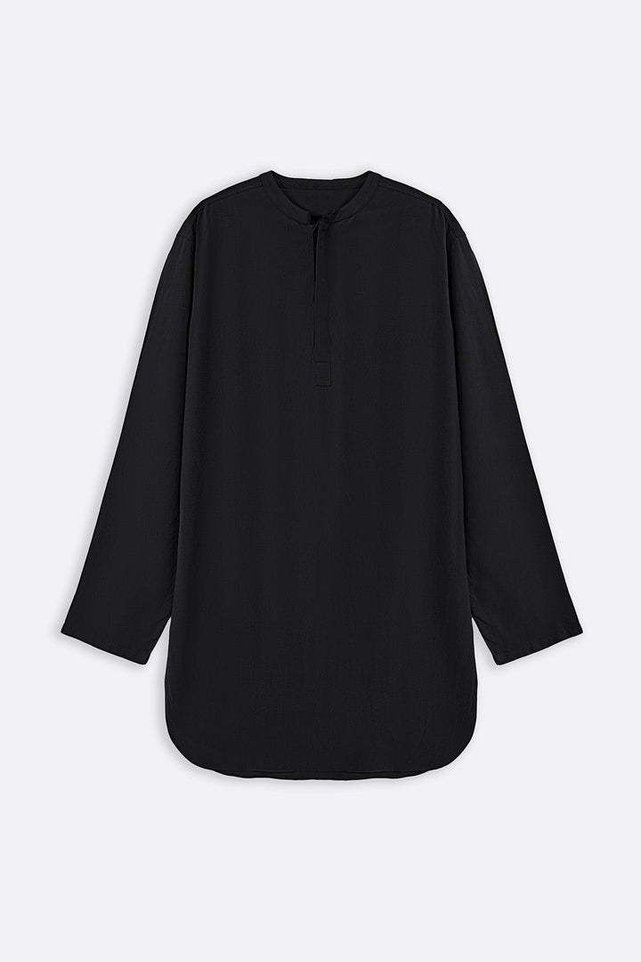 BLACK LINEN BLEND LONG SHIRT