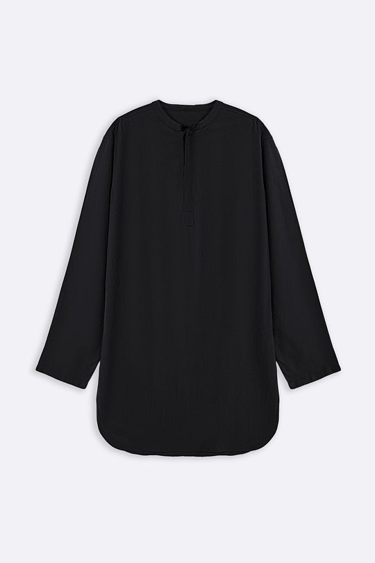 BLACK LINEN BLEND LONG SHIRT