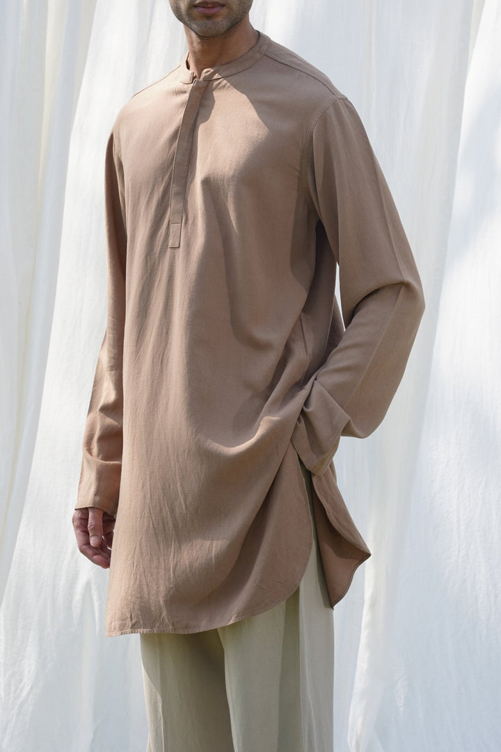 KHAKI LINEN BLEND LONG SHIRT