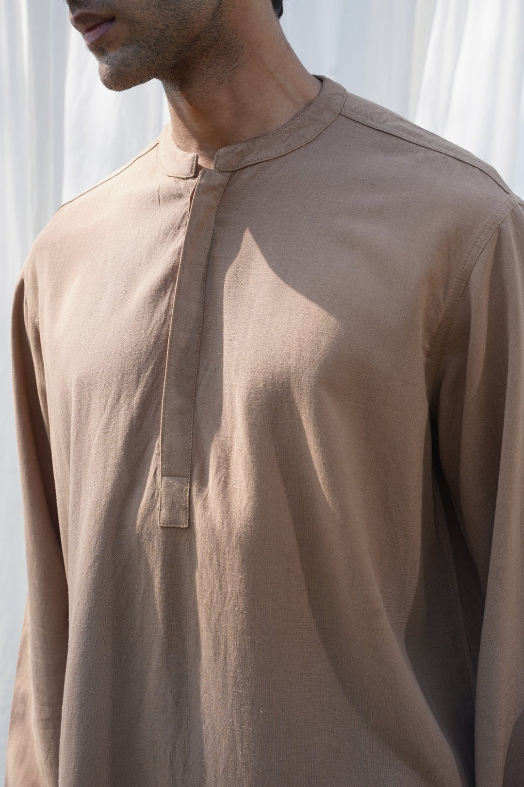 KHAKI LINEN BLEND LONG SHIRT