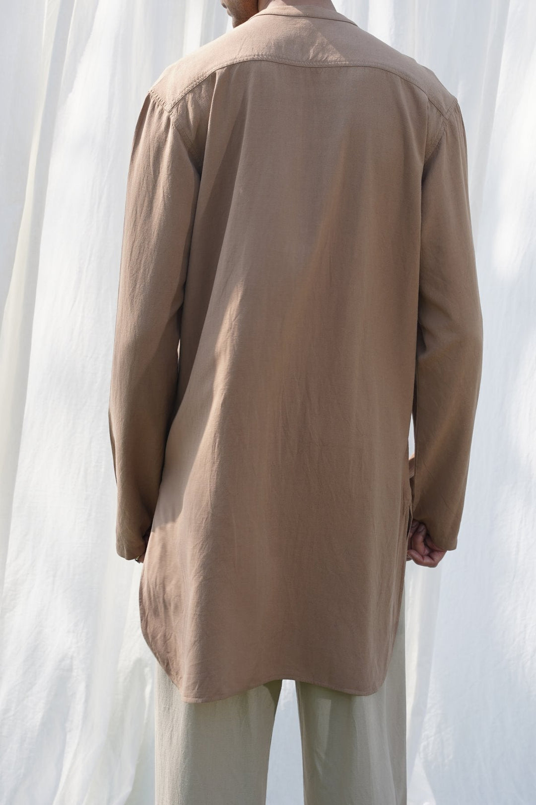 KHAKI LINEN BLEND LONG SHIRT