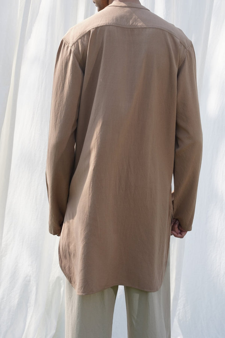 KHAKI LINEN BLEND LONG SHIRT