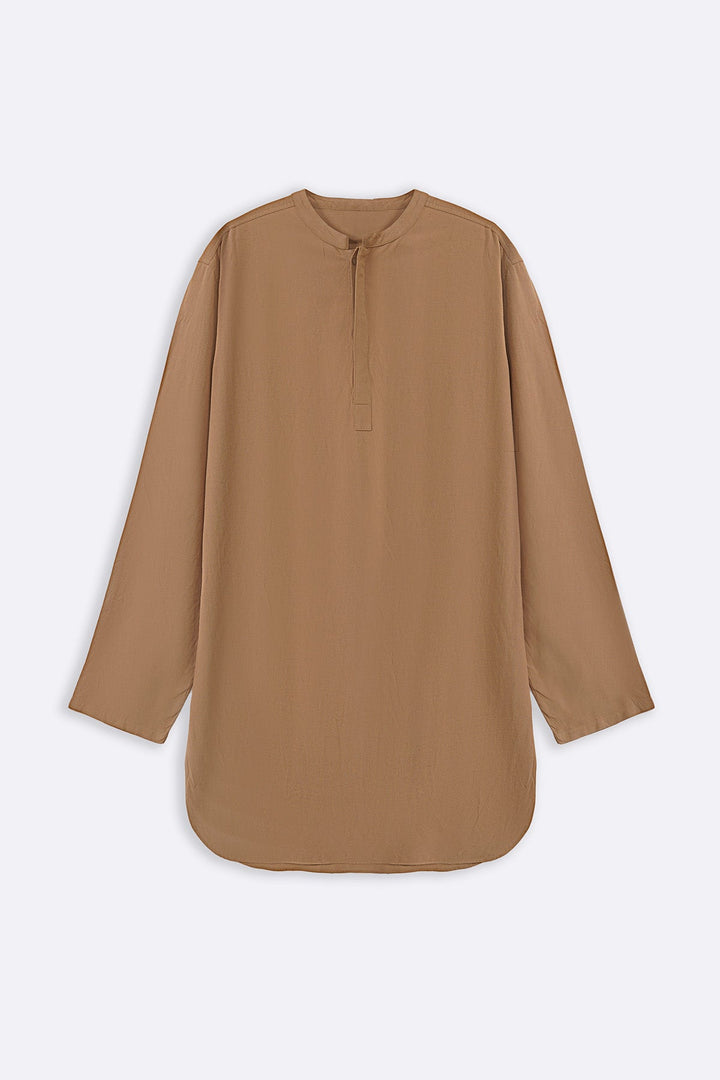 KHAKI LINEN BLEND LONG SHIRT