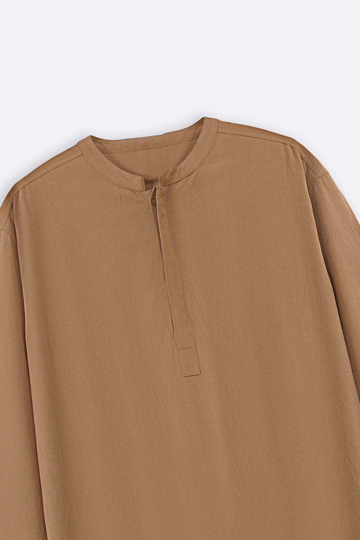 KHAKI LINEN BLEND LONG SHIRT