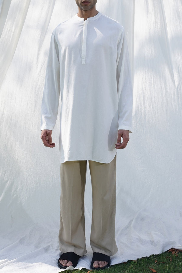 WHITE LINEN BLEND LONG SHIRT