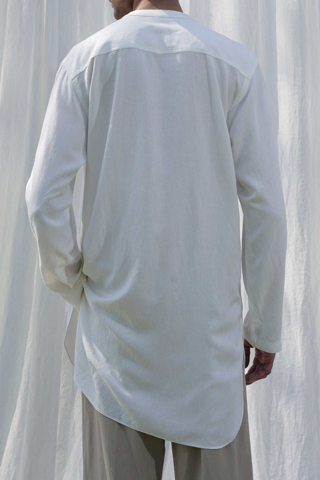 WHITE LINEN BLEND LONG SHIRT