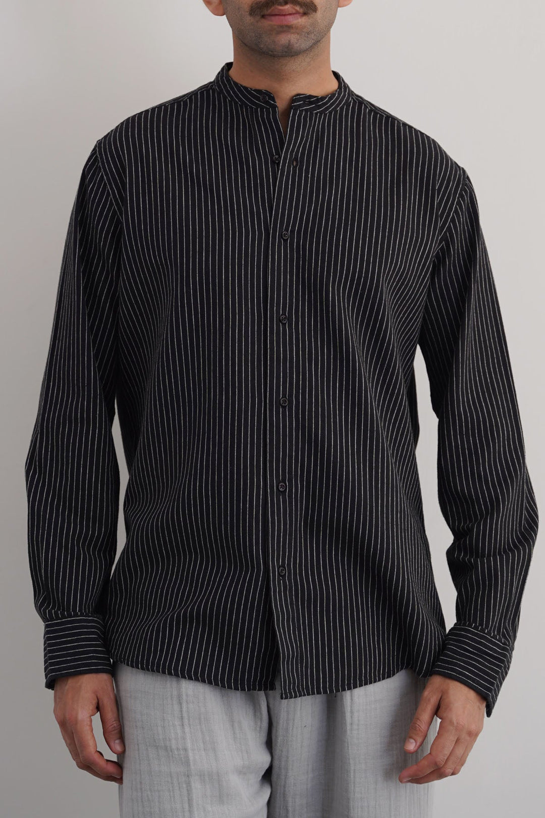 BLACK MANDARIN COLLAR SHIRT