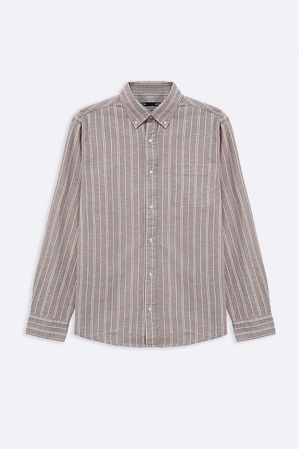 BEIGE LINEN-BLEND STRIPED SHIRT