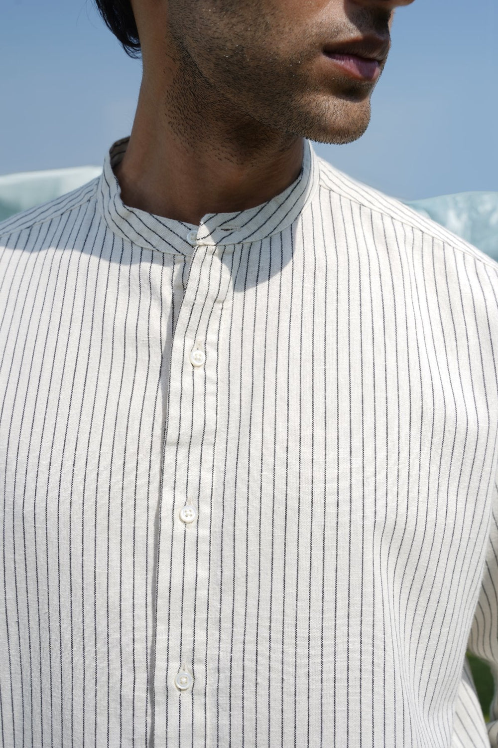 ECRU MANDARIN COLLAR SHIRT