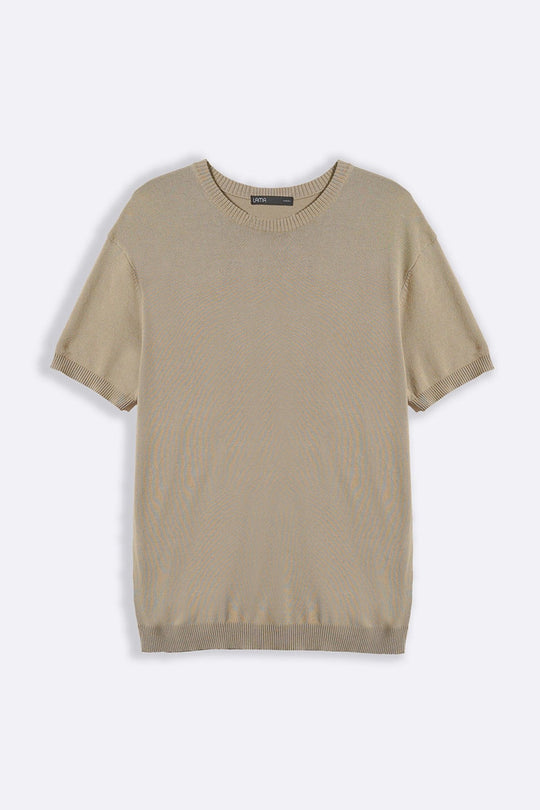 SAND VISCOSE KNIT TEE