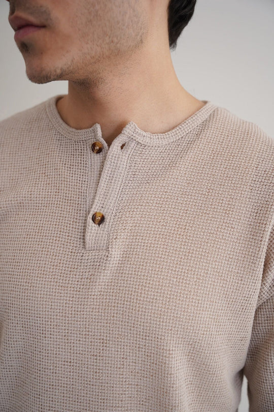 BEIGE JACQUARD HENLEY